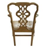 LR - Vintage Wooden Arm Chair with Ornate Backrest and Upholstered Seat