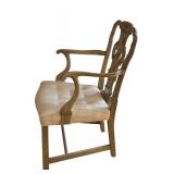 LR - Vintage Wooden Arm Chair with Ornate Backrest and Upholstered Seat