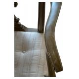 LR - Vintage Wooden Arm Chair with Ornate Backrest and Upholstered Seat