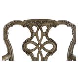 LR - Vintage Wooden Arm Chair with Ornate Backrest and Upholstered Seat