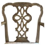 LR - Vintage Wooden Arm Chair with Ornate Backrest and Upholstered Seat