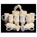 FR - Set of 8 Ceramic Floral Mugs and Double Condiment Dish by Paper Windows USA