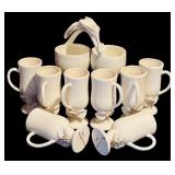 FR - Set of 8 Ceramic Floral Mugs and Double Condiment Dish by Paper Windows USA