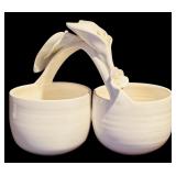 FR - Set of 8 Ceramic Floral Mugs and Double Condiment Dish by Paper Windows USA