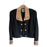 FR - Doubled Ranch Vintage Black Jacket with Embroidered Collar and Cuffs Size 5