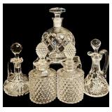 K - Set of 5 Decorative Cut Glass Decanters and Cruets