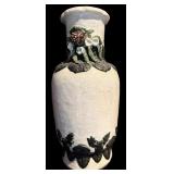 Ceramic Vase with Raised Floral Decoration, 18 Inches Tall