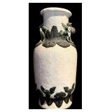 Ceramic Vase with Raised Floral Decoration, 18 Inches Tall