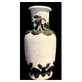 Ceramic Vase with Raised Floral Decoration, 18 Inches Tall