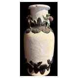 Ceramic Vase with Raised Floral Decoration, 18 Inches Tall