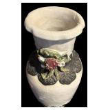 Ceramic Vase with Raised Floral Decoration, 18 Inches Tall