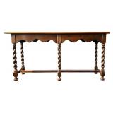UO - Vintage Oak Console Table with Parquet Top and Barley Twist Legs