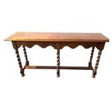 UO - Vintage Oak Console Table with Parquet Top and Barley Twist Legs