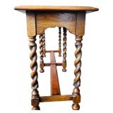 UO - Vintage Oak Console Table with Parquet Top and Barley Twist Legs
