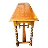 UO - Vintage Oak Console Table with Parquet Top and Barley Twist Legs