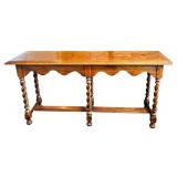UO - Vintage Oak Console Table with Parquet Top and Barley Twist Legs