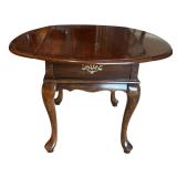 LR - Vintage Drop-Leaf Wood Side Table with Drawer