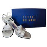 MBR - Stuart Weitzman Silver Rhinestone Heeled Sandals Size 7.5 with Box
