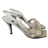 MBR - Stuart Weitzman Silver Rhinestone Heeled Sandals Size 7.5 with Box