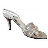 MBR - Stuart Weitzman Silver Rhinestone Heeled Sandals Size 7.5 with Box