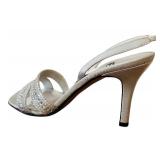 MBR - Stuart Weitzman Silver Rhinestone Heeled Sandals Size 7.5 with Box