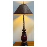 FR - Vintage 34-Inch Table Lamp with Ornate Shade and Tassel Accents