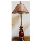 FR - Vintage 34-Inch Table Lamp with Ornate Shade and Tassel Accents