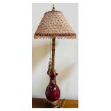 FR - Vintage 34-Inch Table Lamp with Ornate Shade and Tassel Accents