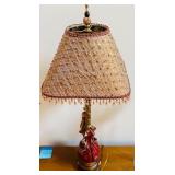 FR - Vintage 34-Inch Table Lamp with Ornate Shade and Tassel Accents