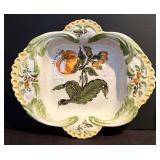 K - Italian Jay W. Co. Handpainted Dish and Wooden 3-Candle Holder Set