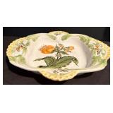 K - Italian Jay W. Co. Handpainted Dish and Wooden 3-Candle Holder Set