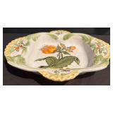 K - Italian Jay W. Co. Handpainted Dish and Wooden 3-Candle Holder Set