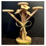 K - Italian Jay W. Co. Handpainted Dish and Wooden 3-Candle Holder Set