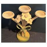K - Italian Jay W. Co. Handpainted Dish and Wooden 3-Candle Holder Set