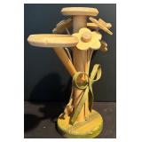 K - Italian Jay W. Co. Handpainted Dish and Wooden 3-Candle Holder Set