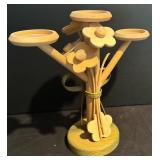 K - Italian Jay W. Co. Handpainted Dish and Wooden 3-Candle Holder Set