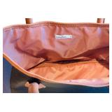 K - Neiman Marcus Color Block Tote Bag with Brown, Blue, and Black Panels