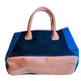 K - Neiman Marcus Color Block Tote Bag with Brown, Blue, and Black Panels