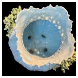 K - Vintage Italian Ceramic Footed Centerpiece Bowl with Applied Floral Accents