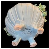 K - Vintage Italian Ceramic Footed Centerpiece Bowl with Applied Floral Accents