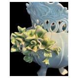 K - Vintage Italian Ceramic Footed Centerpiece Bowl with Applied Floral Accents