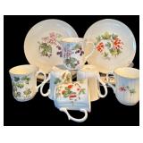 K - Vintage JWK Bavaria Porcelain Cups and Plates Set with Botanical Fruit Design
