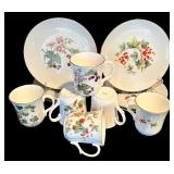 K - Vintage JWK Bavaria Porcelain Cups and Plates Set with Botanical Fruit Design