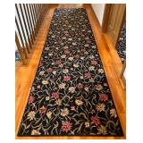 UL - Floral Pattern Hallway Runner Rug, Black with Red and Gold Accents