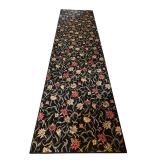 UL - Floral Pattern Hallway Runner Rug, Black with Red and Gold Accents