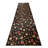 UL - Floral Pattern Hallway Runner Rug, Black with Red and Gold Accents