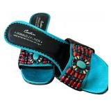 MBR - Donald J Pliner Couture Beaded Turquoise Heeled Sandals Size 7