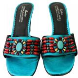 MBR - Donald J Pliner Couture Beaded Turquoise Heeled Sandals Size 7