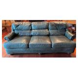 LL - Vintage Leathercraft Inc. Vintage Dark Green Leather Sofa with Studded Arms