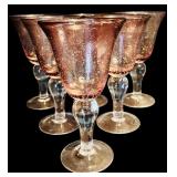 FR - Set of 6 Hand Blown Purple Art Glass 8 inch Wine Glasses